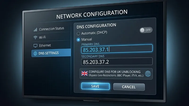 Configuring manual Smart DNS IP addresses on LG webOS and Samsung Tizen TV settings