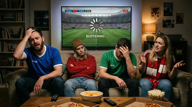 Fans disappointed by buffering wheel during a live sports match